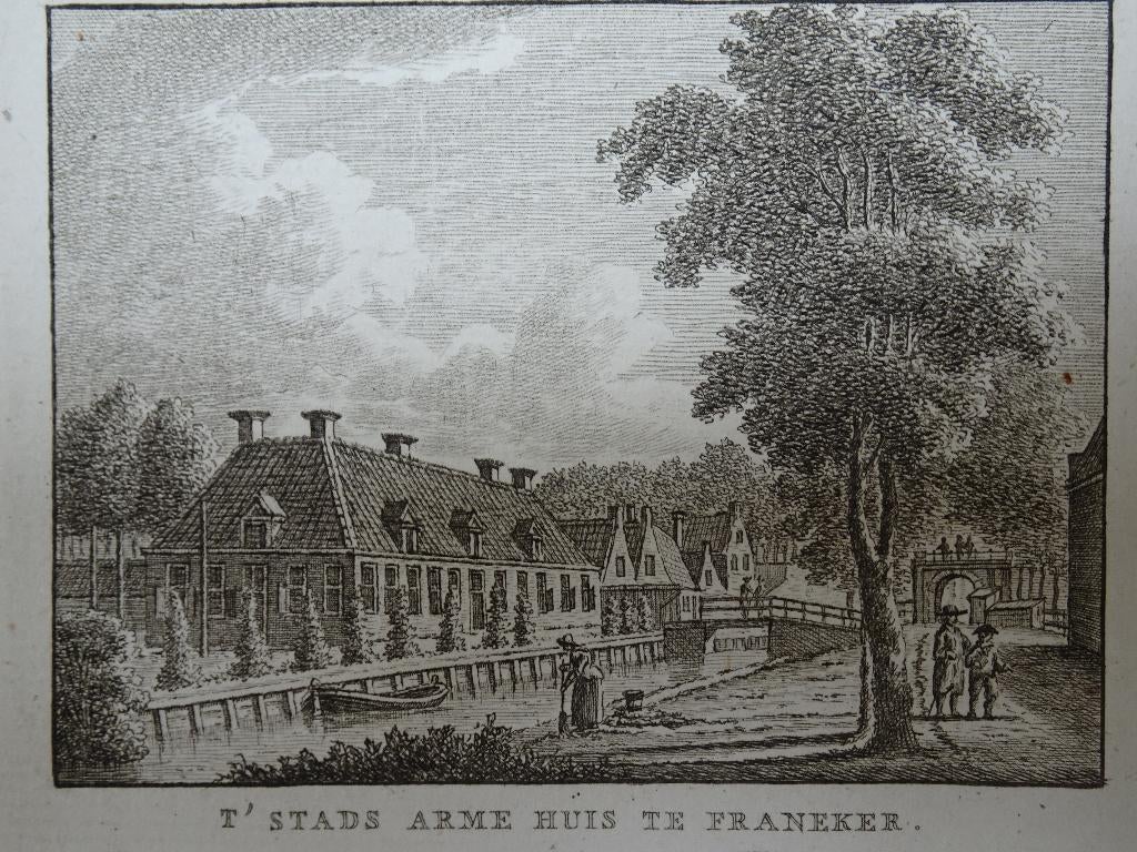 gravure diakonie weeshuis en armenhuis Franeker Bendorp 1793, Antiek en Kunst, Verzenden