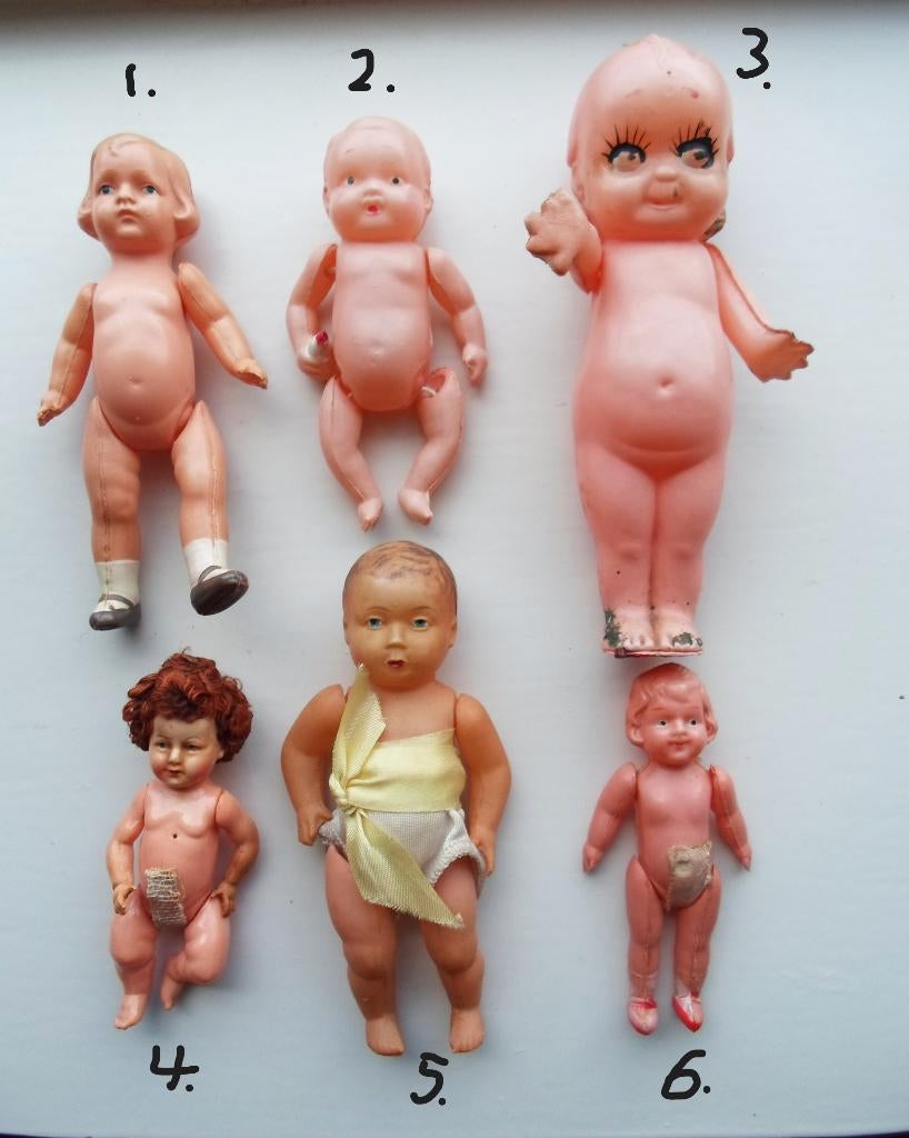 6 Oude Celluloid poppen. Zie omschrijving., Verzamelen, Poppen, Ophalen of Verzenden, Gebruikt, Pop