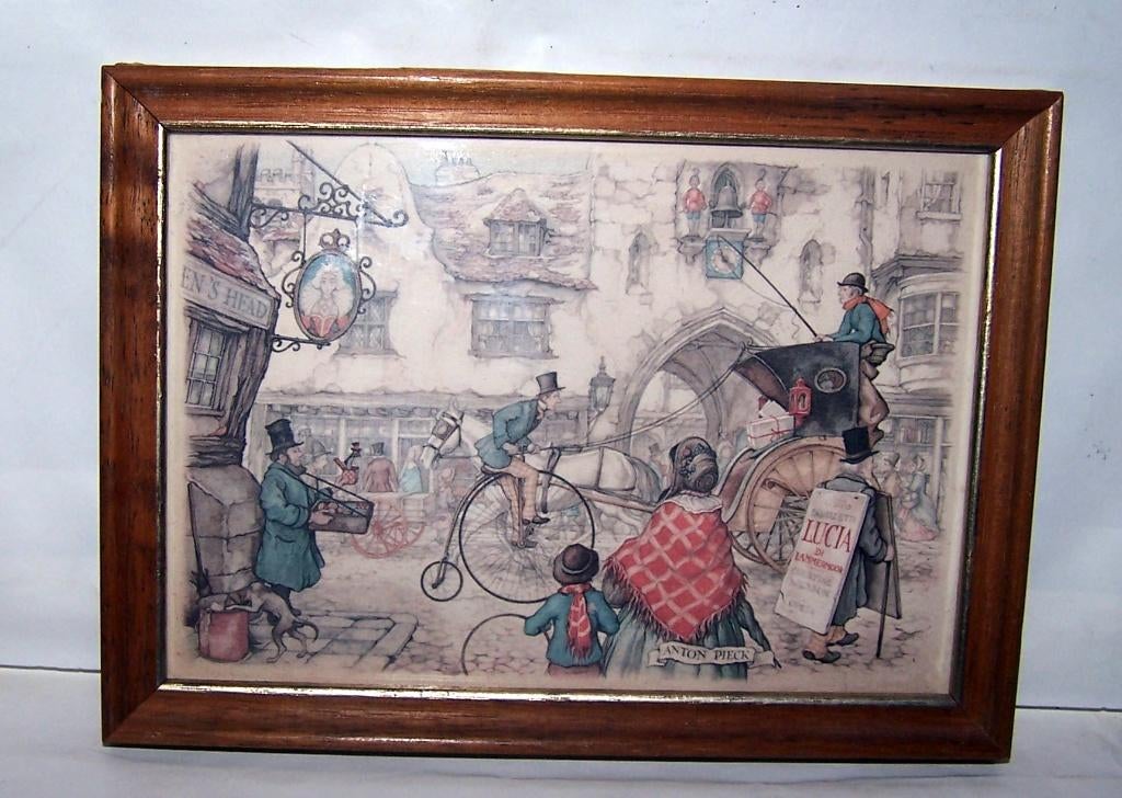 Kleine Anton Pieck prent. Ingelijst achter glas. 18x13cm., Ophalen of Verzenden