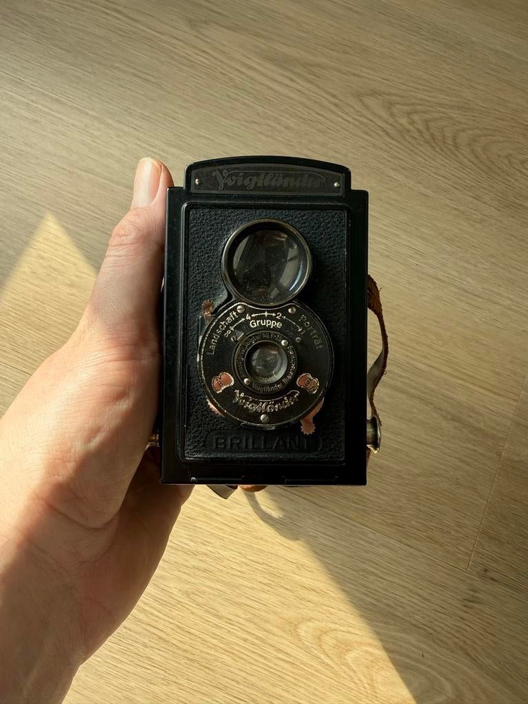 Vintage Voigtländer Brillant camera met lederen tas, Ophalen of Verzenden, Compact, Overige Merken