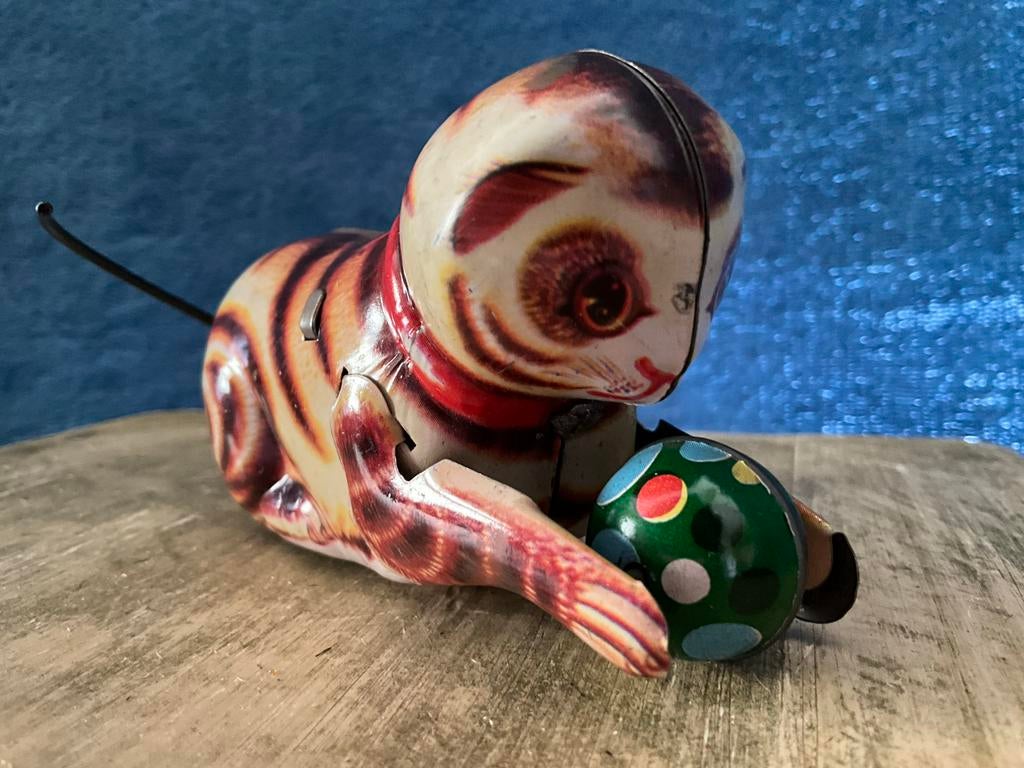 Zeldzame Antieke Blikken Opwindkat met Balletje - Speelgoed, Ophalen of Verzenden