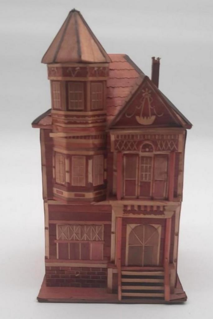 Vintage Victoriaans Huis Juwelendoos van Balsa hout en stro, Ophalen of Verzenden