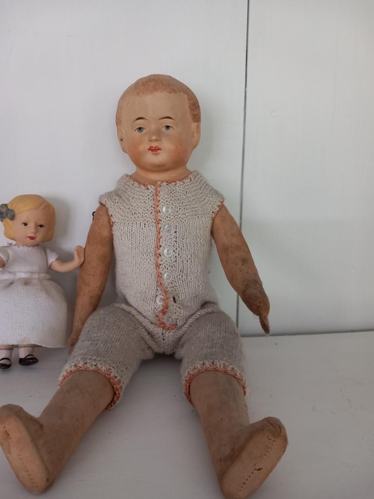 Antieke pop, stro gevuld, Ophalen of Verzenden