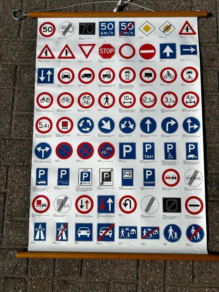 Schoolplaat met verkeersborden, Antiek en Kunst, Antiek | Schoolplaten, Ophalen of Verzenden, Overige thema's