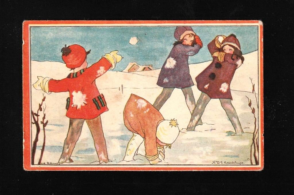 Rie Cramer serie Tilanus Vriezenveen sneeuwballen gooien, Verzenden, 1920 tot 1940, Gelopen, Sterren en Beroemdheden