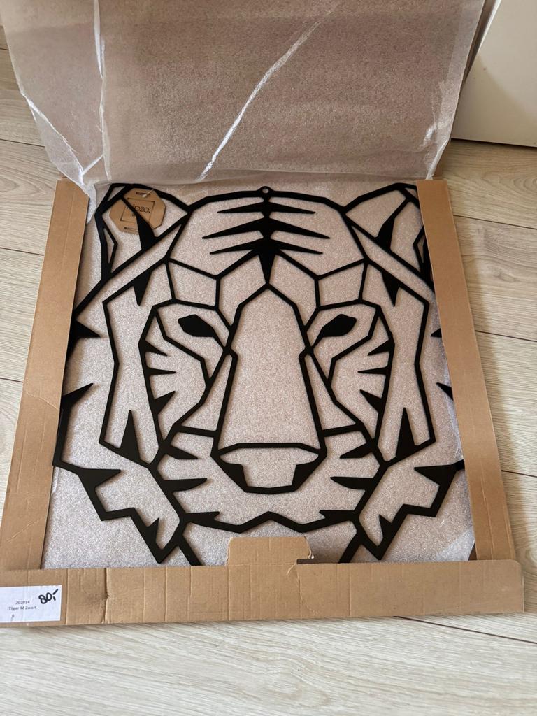 Zwart metalen wanddecoratie tijger - Medium - Nieuw in doos, Metaal, Wandsculptuur, Zwart, Nieuw