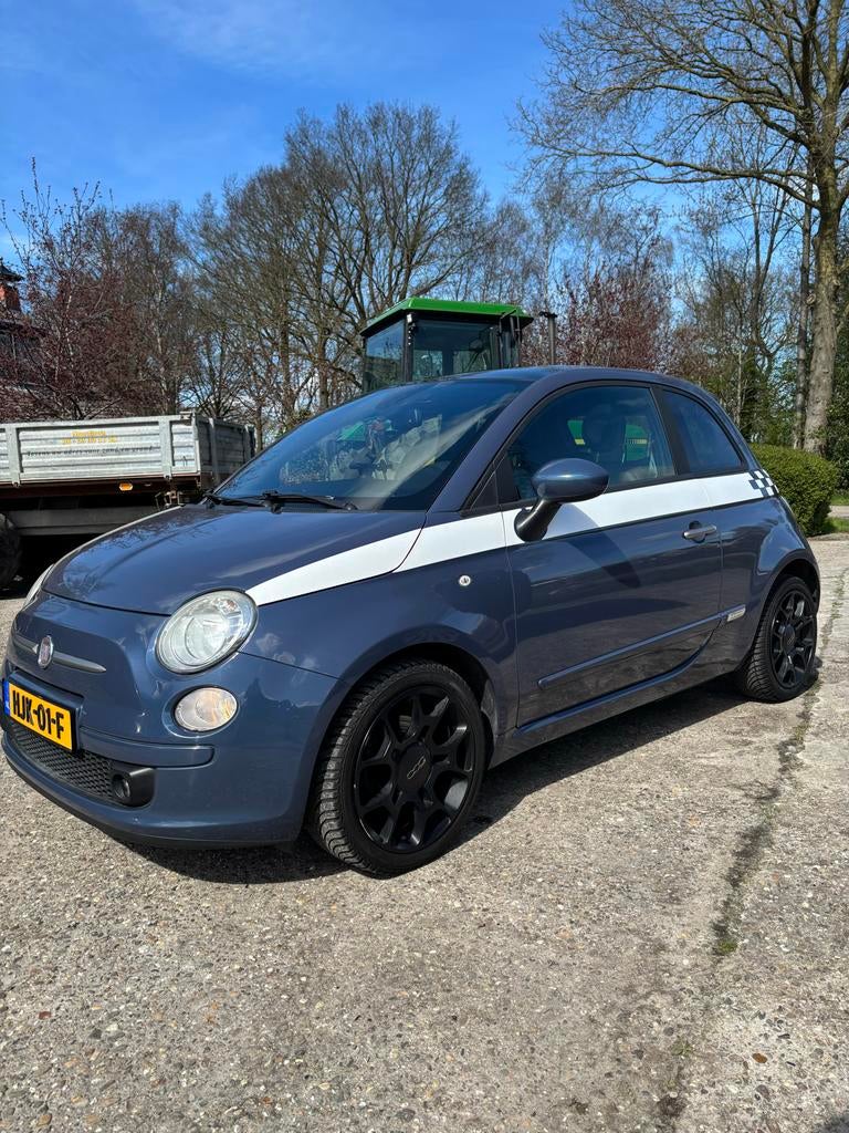 Fiat 500 0.9 85pk Twinair Turbo 2012 Blauw, Auto's, Fiat, Voorwielaandrijving, Euro 5, Stoelverwarming, Zwart