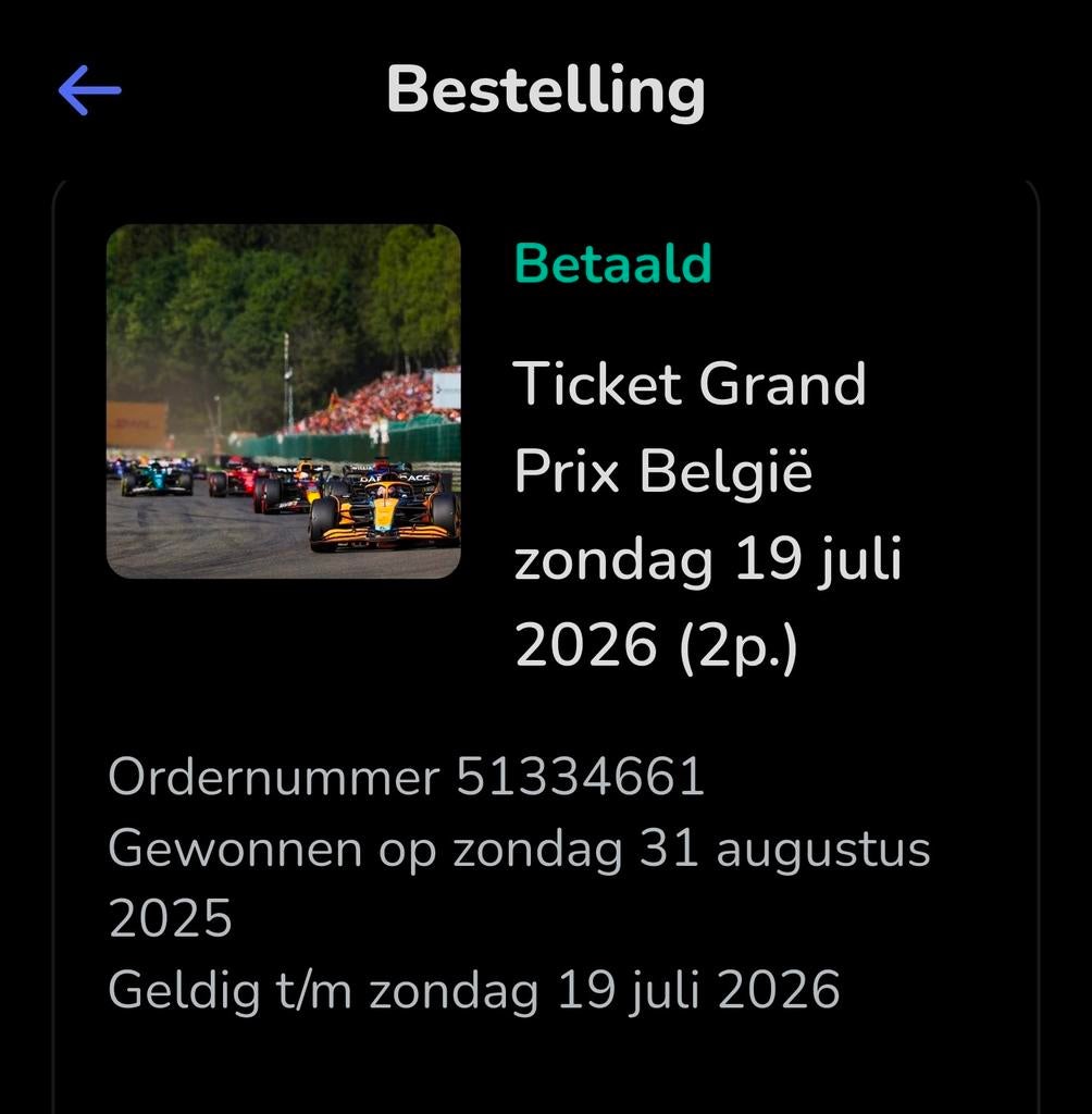 F1 grand prix belgië 2 tickets zondag 19 juli, Twee personen