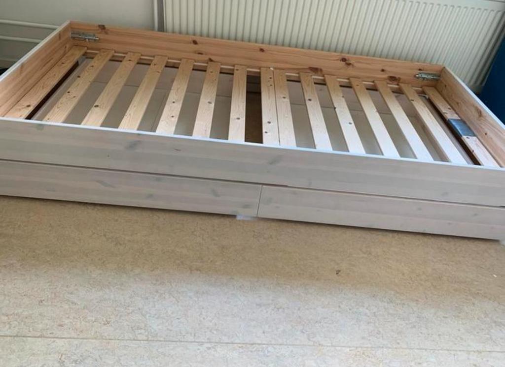 Logeerbed met lades voor onder Flexa bed of als los bed, Ophalen, 85 tot 100 cm, Gebruikt, Lattenbodem