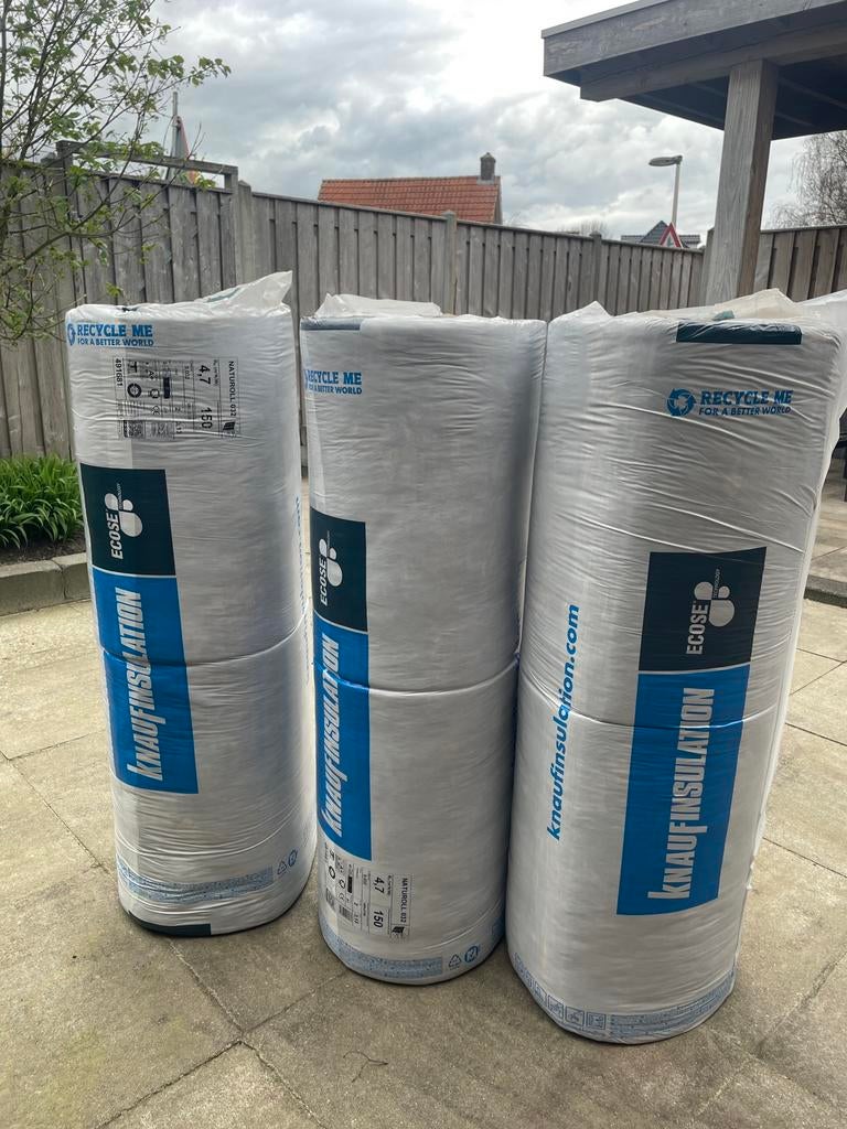6x Glaswol Knauf Naturoll 032 15CM, 1,57m2 per rol, Rd:4.65, Doe-het-zelf en Verbouw, Isolatie en Afdichting, Ophalen, 12 cm of meer
