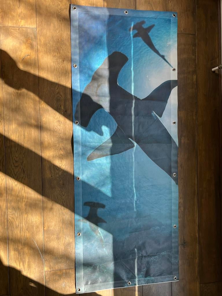 Zonnewering/banner met hamerhaai opdruk (63,5 x 164 cm), Ophalen, Gebruikt, Overige typen, Minder dan 250 cm