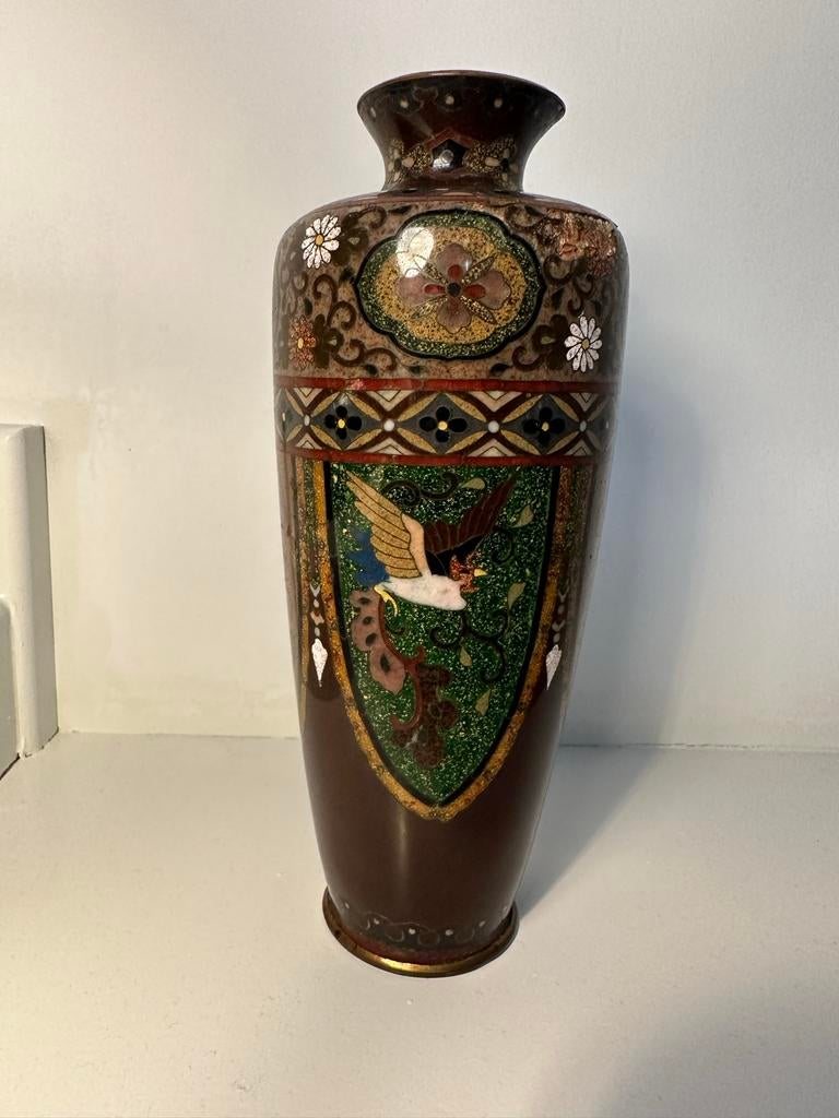 Antieke Cloisonné Vaas met Vogeldecoratie, Ophalen of Verzenden
