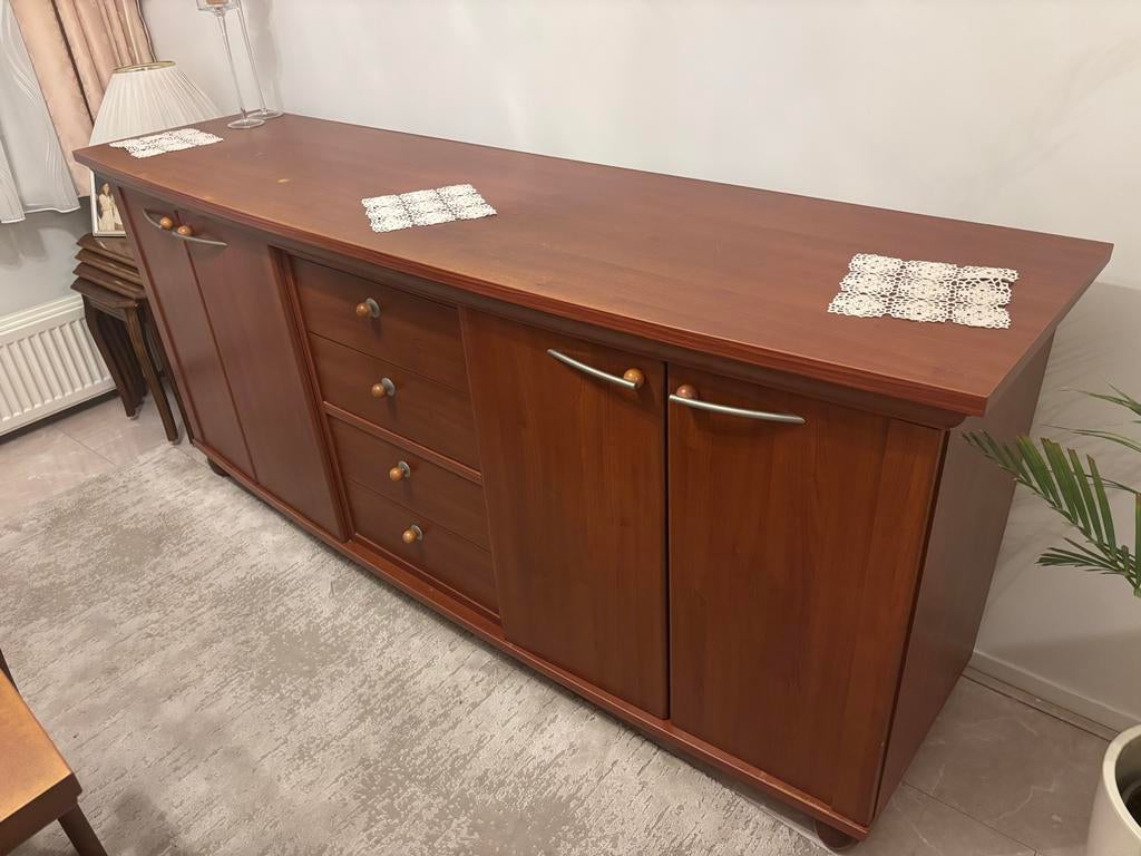 Kersenhouten dressoir met bijbehorende spiegel!, Ophalen, Gebruikt, 150 tot 200 cm, 25 tot 50 cm