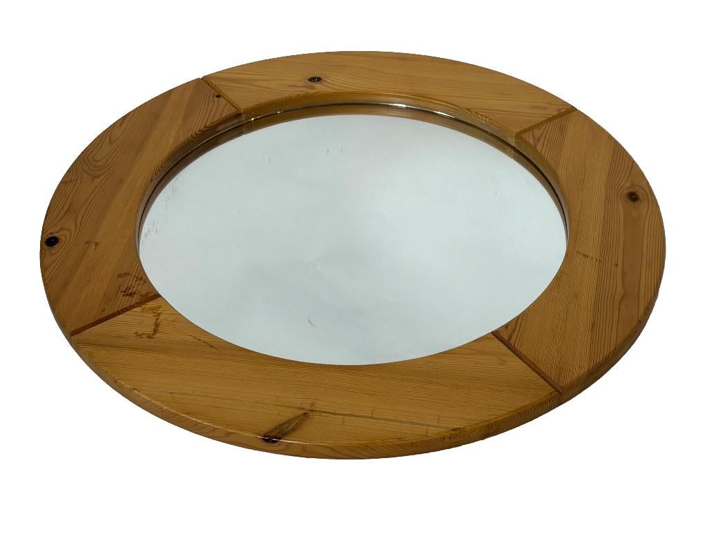 Vintage jaren 70 ronde grenen spiegel Zweeds design, Ophalen, Minder dan 50 cm, Gebruikt, Vintage Spiegel