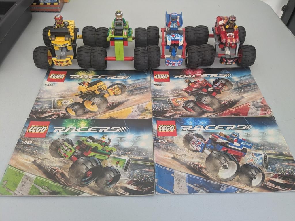 Lego Racers Monster Trucks 9092 9093 9094 en 9095, Gebruikt, Lego, Ophalen of Verzenden, Compleet