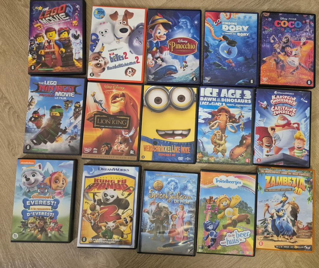 15 Kinderfilms DVD's: Minions, Kung Fu Panda, Lion King e.a., Ophalen of Verzenden