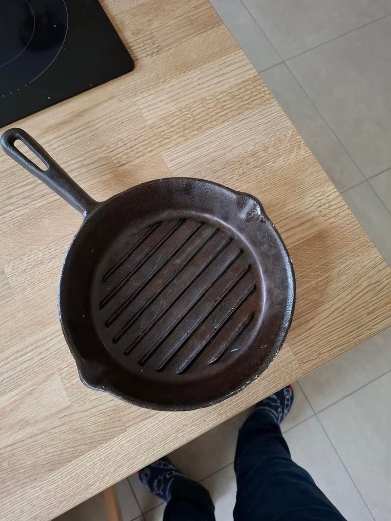 Gietijzeren Grillpan 21cm - Nog Goede Staat, Gebruikt, Gietijzer, Ophalen of Verzenden, Keramische plaat