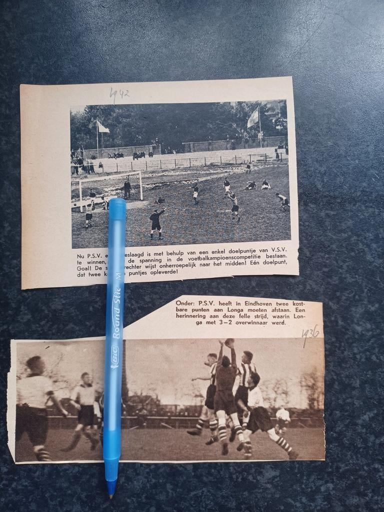 2 Oude knipsels PSV 1936 en 1942 (sport voetbal Eindhoven), Verzamelen, Tijdschriften, Kranten en Knipsels, Knipsel(s), Nederland