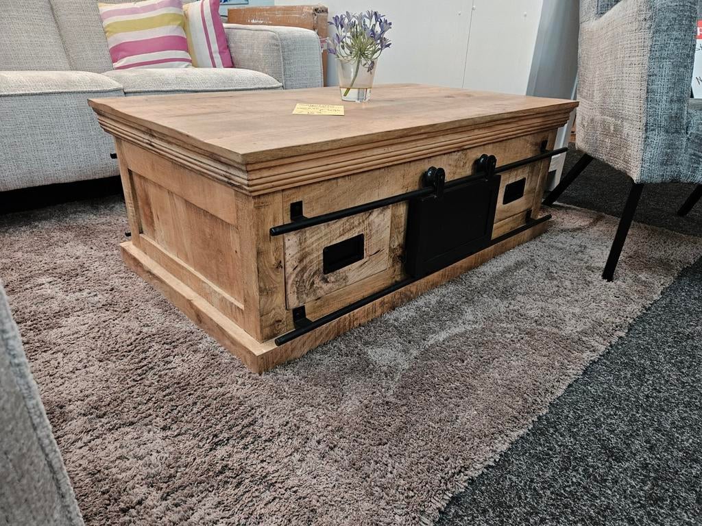 Salontafel industrieel Mango met lades NIEUW, Ophalen, 100 tot 150 cm, Nieuw, 50 tot 100 cm