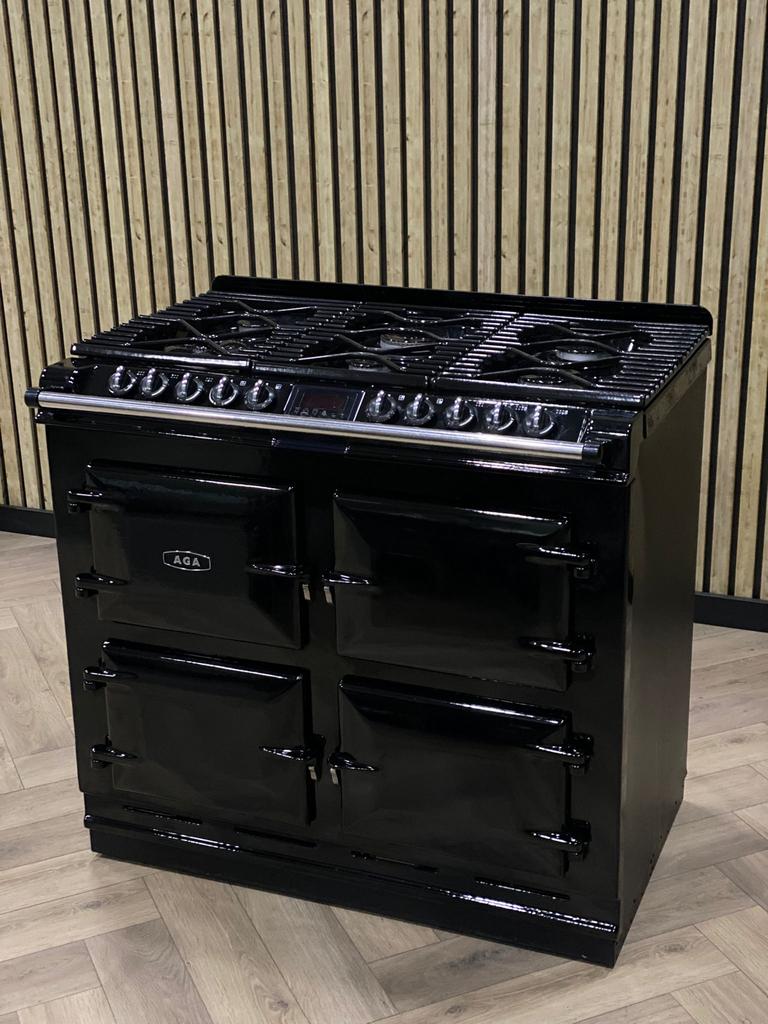 Prachtig Fornuis AGA Six Four Zwart 4 Ovens!, Ophalen of Verzenden, Grill, Gas, 5 kookzones of meer