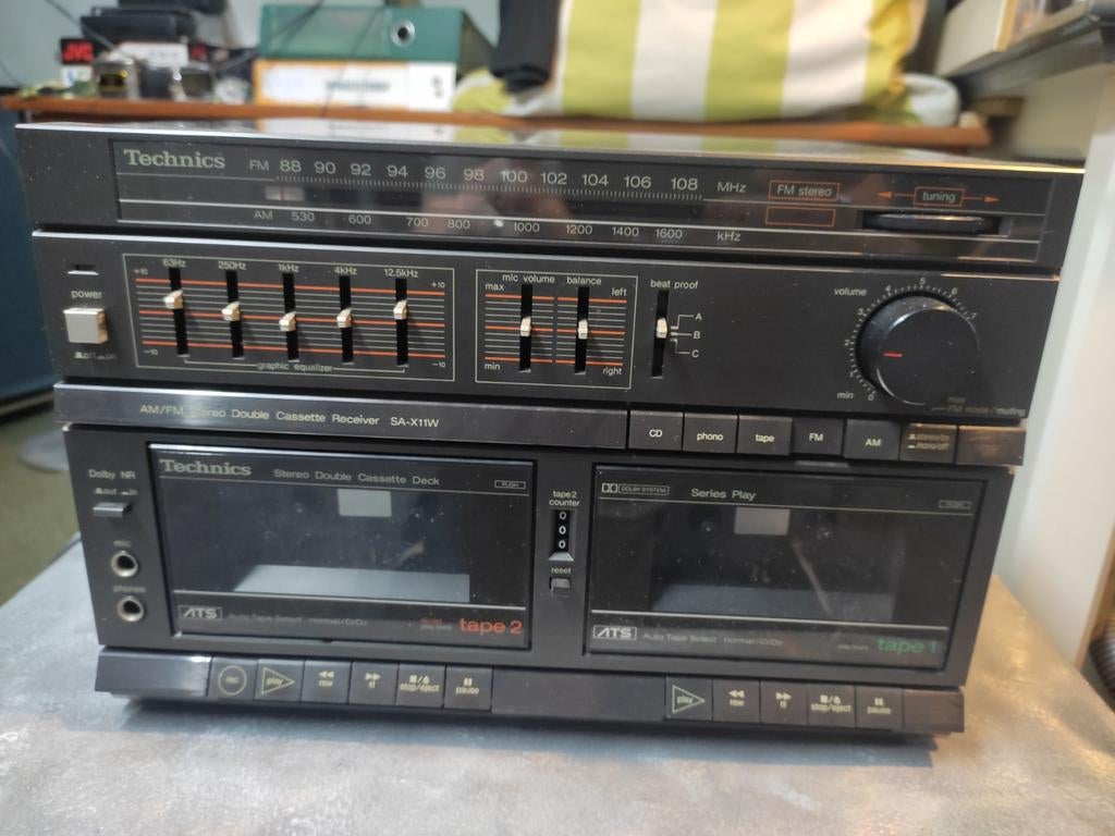Technics SA-X11W-KEH am/fm stereo dubbel cassette receiver, Ophalen of Verzenden, Gebruikt, Stereo, Minder dan 60 watt