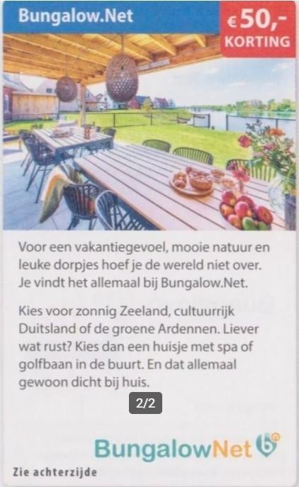 BungalowNet € 50.00 kortingscode, Drie personen of meer, Kortingsbon, Overige typen