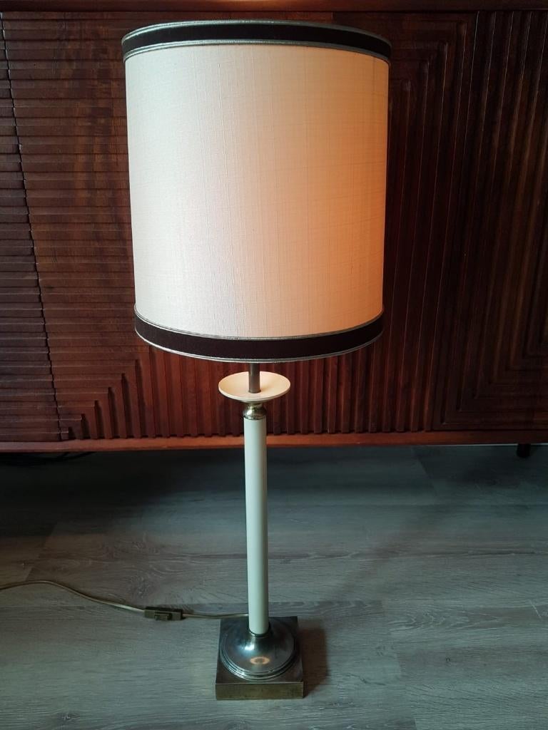 Kullmann Vintage Brass Textile Tafellamp - Originele staat, Huis en Inrichting, Lampen | Tafellampen, Vintage, Ophalen of Verzenden