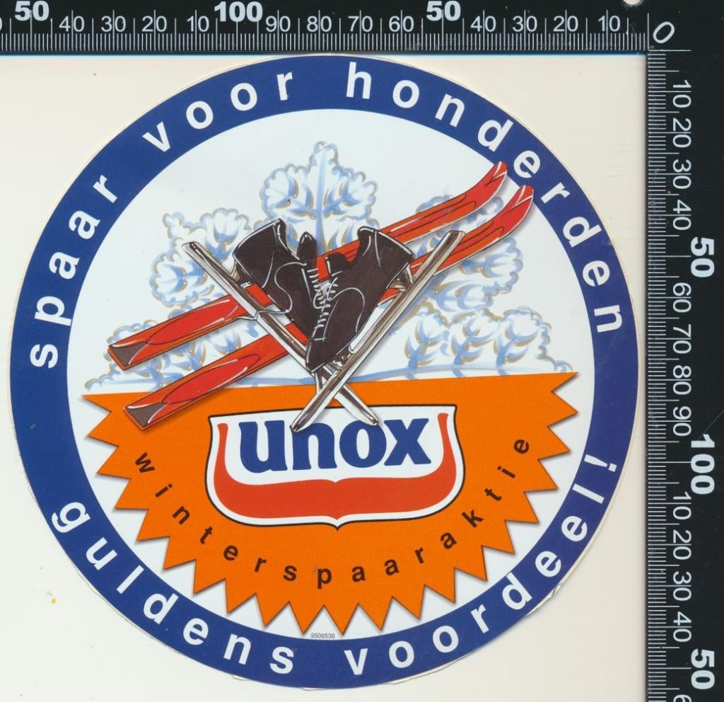 Sticker: Unox - Winterspaaraktie, Verzamelen, Stickers, Zo goed als nieuw, Bedrijf of Vereniging, Ophalen of Verzenden