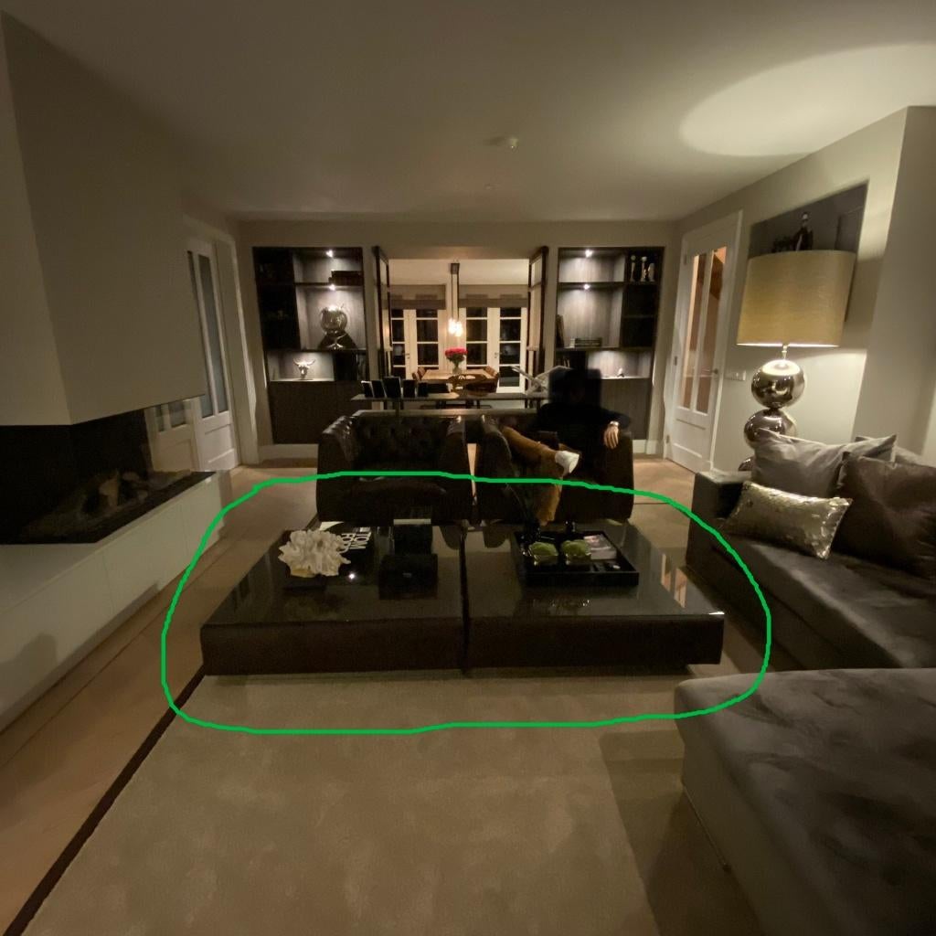 Salontafel hokker in leren vlechtpatroon met glazenblad, Huis en Inrichting, Tafels | Salontafels, Ophalen, Gebruikt, 100 tot 150 cm