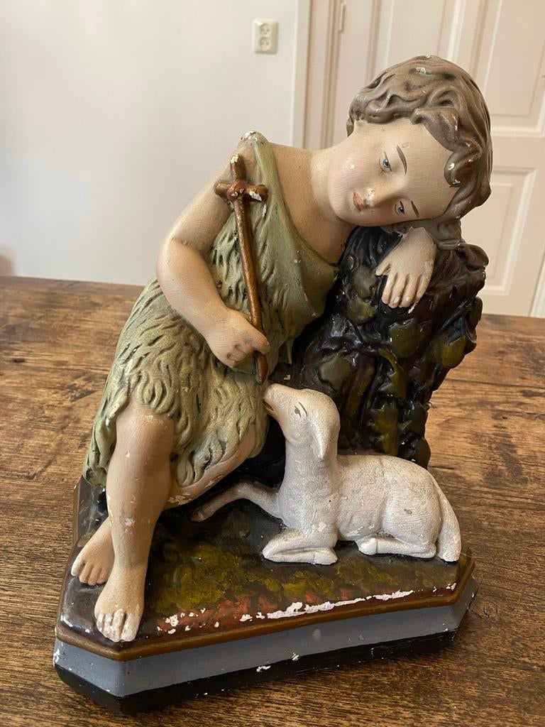 Johannes de Doper beeld met lam, gips, 1900-1930, Antiek en Kunst, Kunst | Beelden en Houtsnijwerken, Ophalen of Verzenden