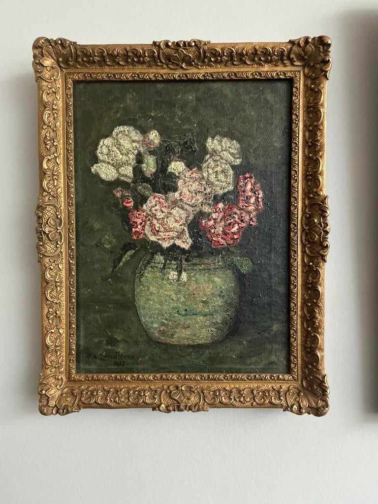 Stilleven met duizendschoon Jan Adam Zandleven 1915, Ophalen of Verzenden