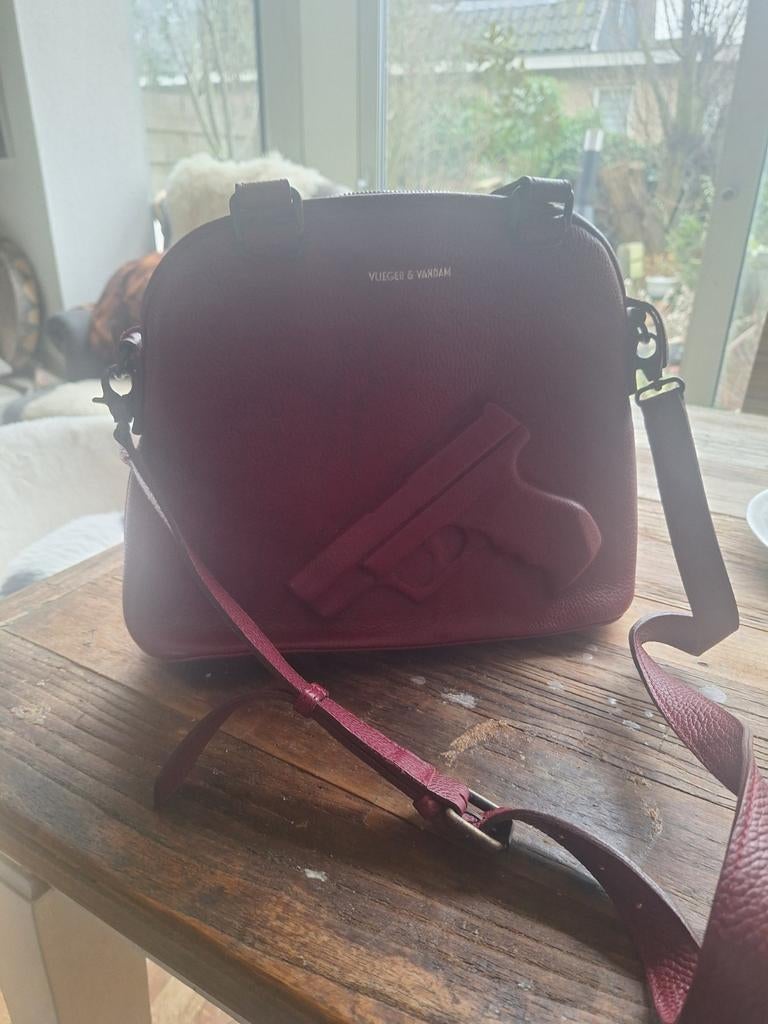 Vlieger en Vandam tas, leer, dieprood, gun, Ophalen of Verzenden, Zo goed als nieuw, Zwart, Leer