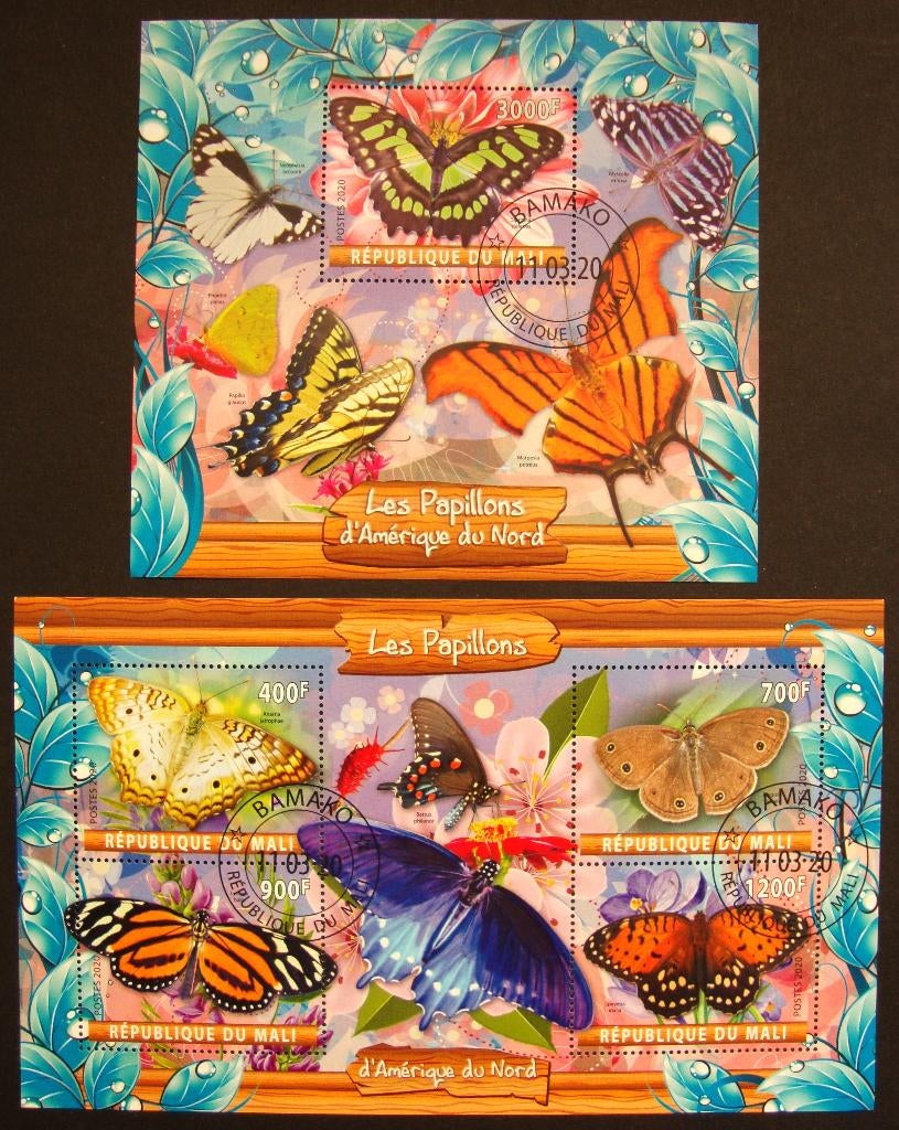 - 732 - 2 Blokken met Vlinders uit Noord Amerika., Verzenden, Gestempeld, Dier of Natuur