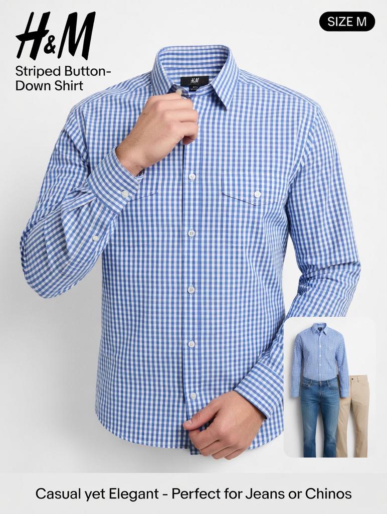 H&M gestreept overhemd maat M blauw met zak, Ophalen of Verzenden, Gedragen, Blauw, Halswijdte 39/40 (M)