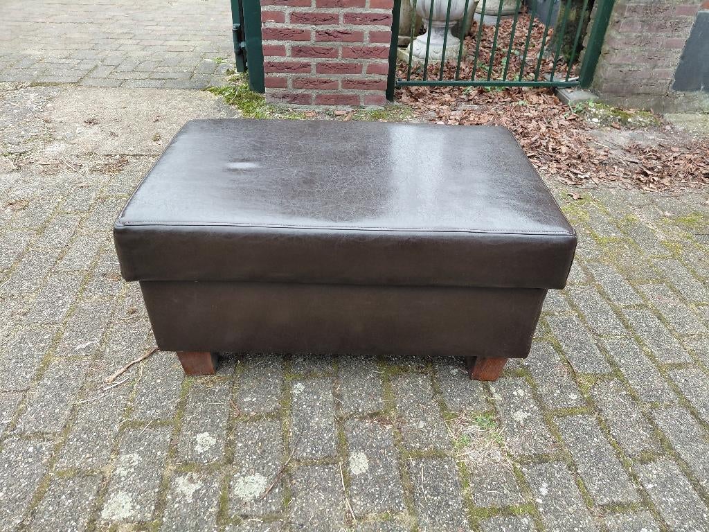 Bruin kunstleren voetenbank/hokker., Overige materialen, 75 tot 100 cm, Niet bekend, Rechthoekig