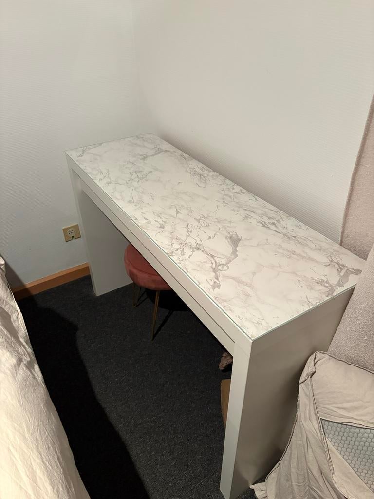 IKEA make-up tafel 120x41 met marmerlook blad, Huis en Inrichting, Tafels | Kaptafels, Ophalen, Gebruikt, 100 tot 150 cm, Minder dan 100 cm