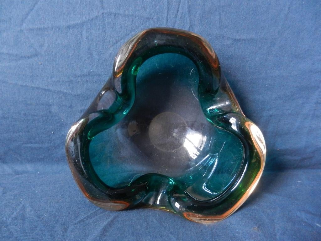 Glazen kom / asbak Sommerso groen + beige Murano Flavio Poli, Ophalen of Verzenden