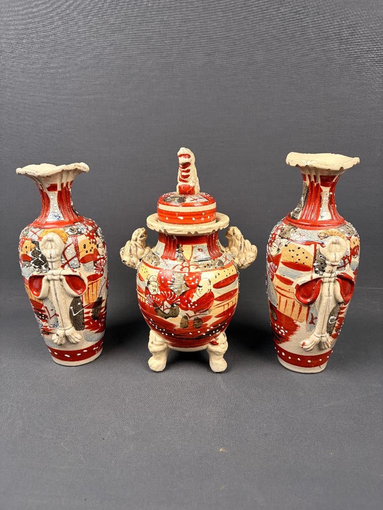 Prachtige vazen 3 stuks satsuma japans, Ophalen of Verzenden