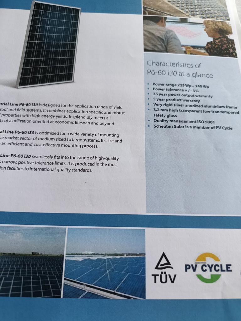 Scheuten Solar Zonnepanelen P6-60 i30 - 225-240 Wp, Ophalen of Verzenden, Gebruikt, Paneel, 200 wattpiek of meer