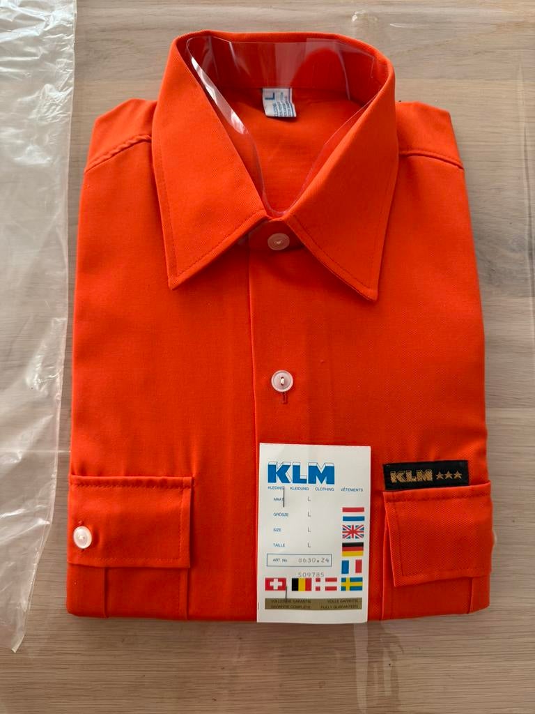 Vintage KLM werk shirt blouse oranje maat L nieuw, Ophalen of Verzenden, Nieuw, Oranje, Halswijdte 41/42 (L)