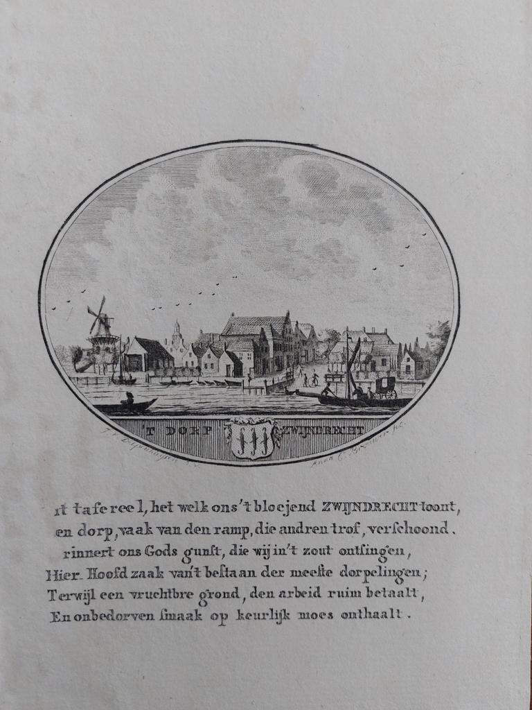 46 / Zwijndrecht Gravure uit 18de eeuw van Ollefen & Bakker, Antiek en Kunst, Kunst | Etsen en Gravures, Ophalen of Verzenden