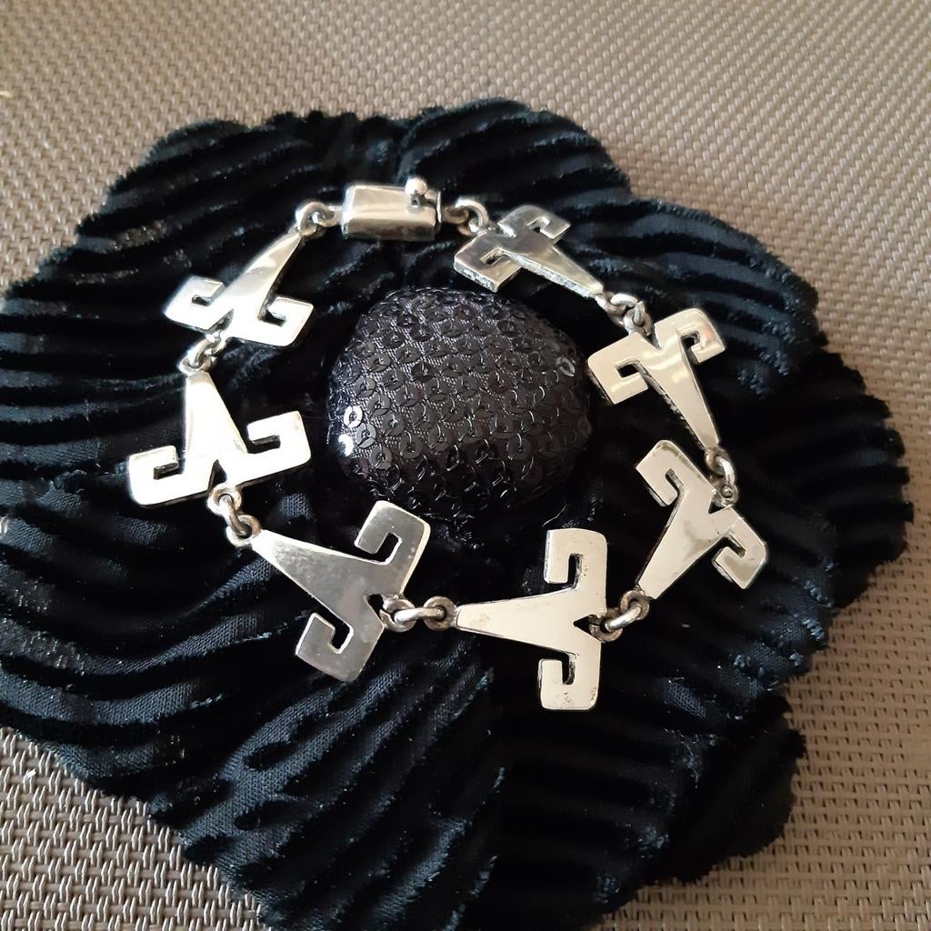 Vintage zilveren Taxco Mexico armband geometrisch, Verzenden, Gebruikt, Zilver, Zilver