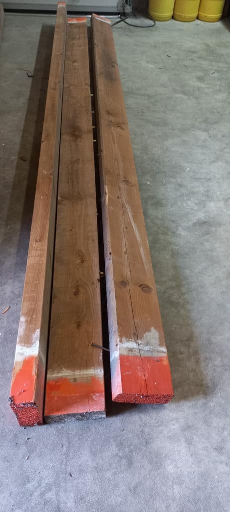 Te koop 3 balken (gordingen)., Doe-het-zelf en Verbouw, Hout en Planken, Ophalen, Balk, Vuren, 50 mm of meer