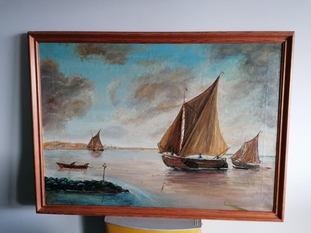 Schilderij olieverfschilderij maritiem zee zeilboten, Antiek en Kunst, Ophalen of Verzenden