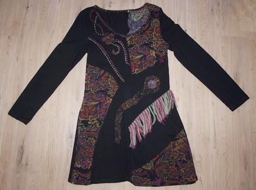 Zwarte Jurk Bloemprint (M), Maat 38/40 (M), Zwart, Ophalen of Verzenden, Knielengte