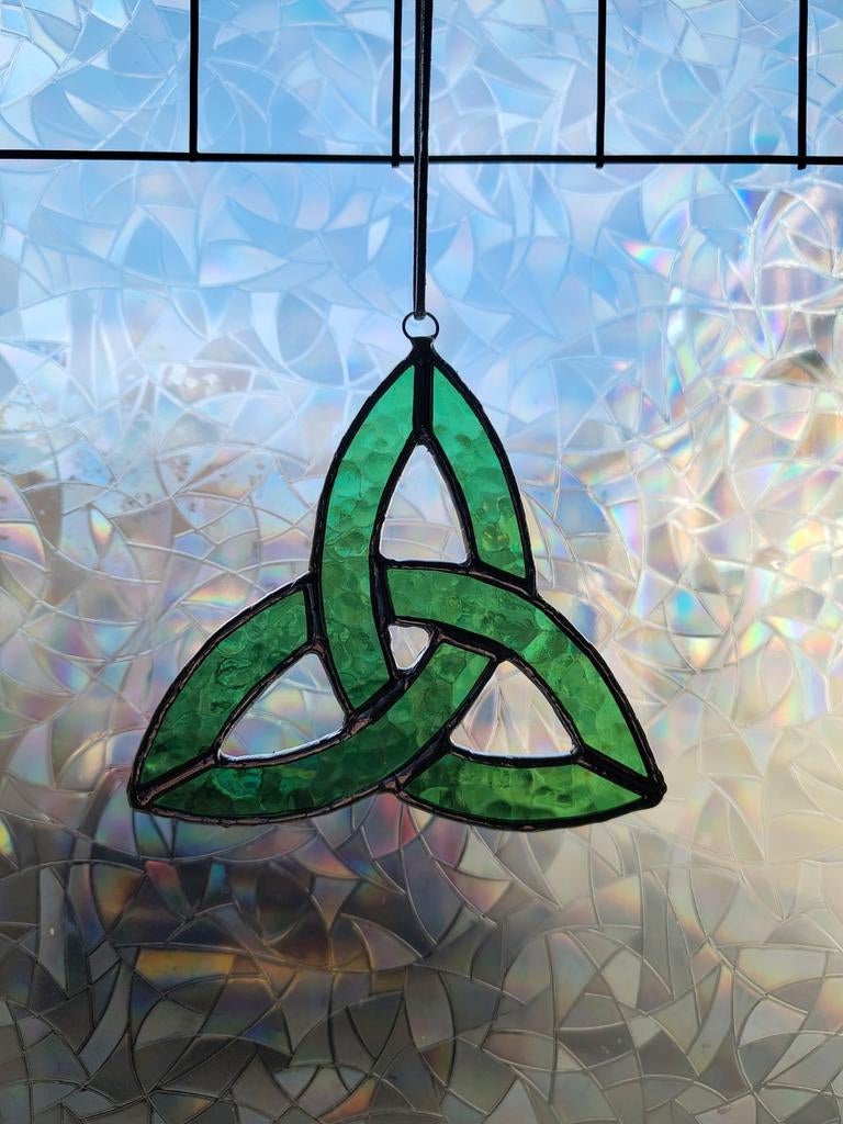 Glas-in-lood raamhanger Keltische knoop(groen), Ophalen of Verzenden