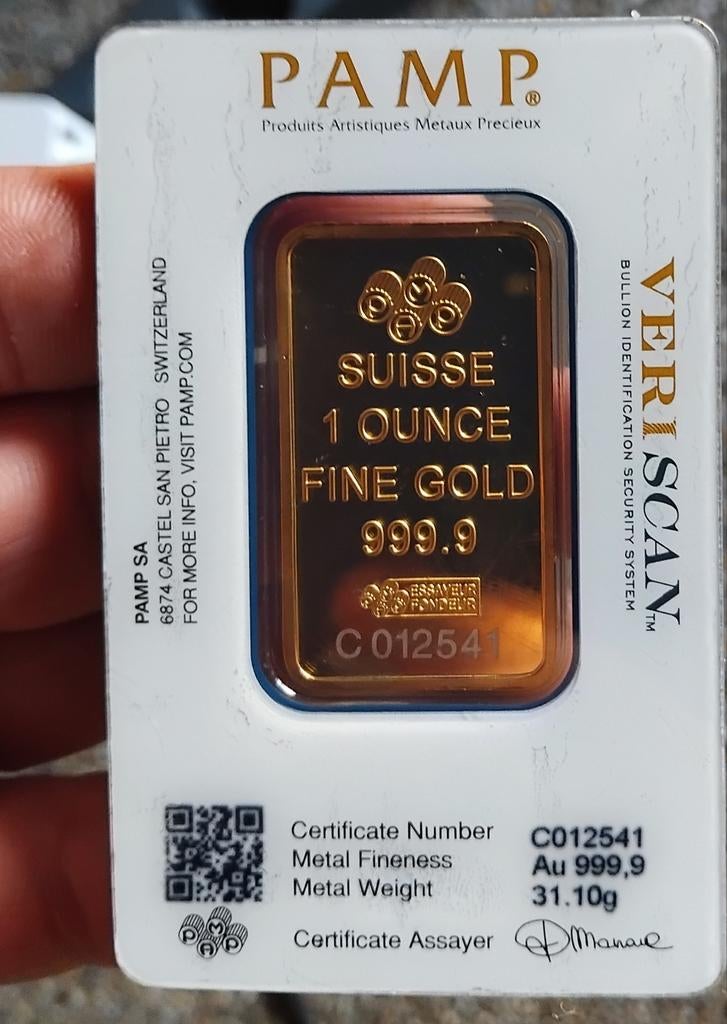 PAMP Suisse 1 ounce goudbaar 999.9, Postzegels en Munten, Edelmetalen en Baren, Ophalen of Verzenden