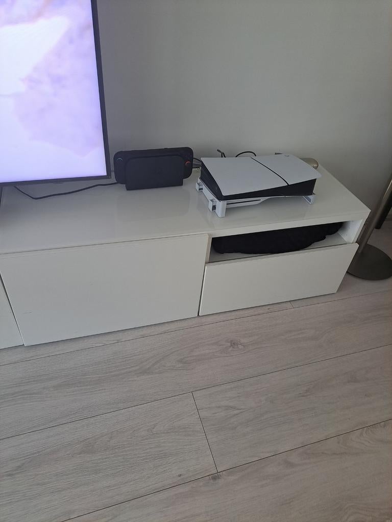 IKEA Besta kast met glasplaat, lade en plank, Gebruikt, 100 tot 150 cm, Ophalen of Verzenden, Minder dan 100 cm