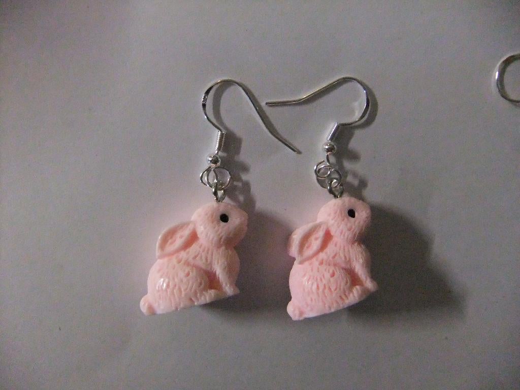 925 sterling zilveren oorbellen met roze konijntjes hangers, Verzenden, Nieuw, Roze, Zilver