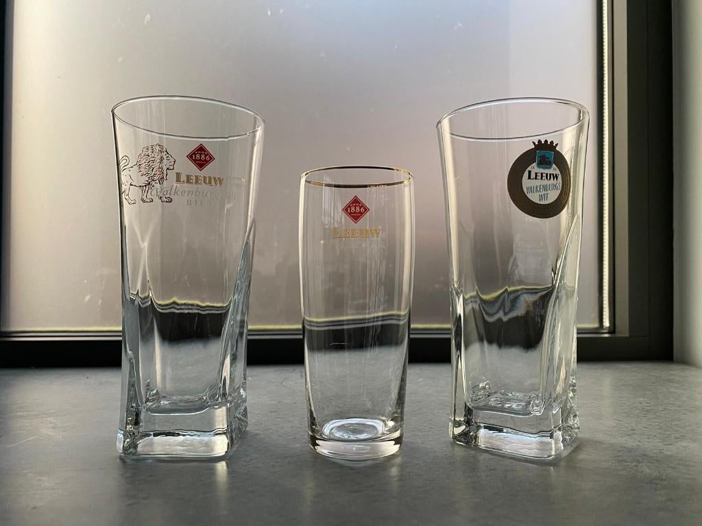 3 verschillende oude Leeuw bierglazen, Verzamelen, Biermerken, Ophalen of Verzenden, Nieuw, Glas of Glazen, Leeuw